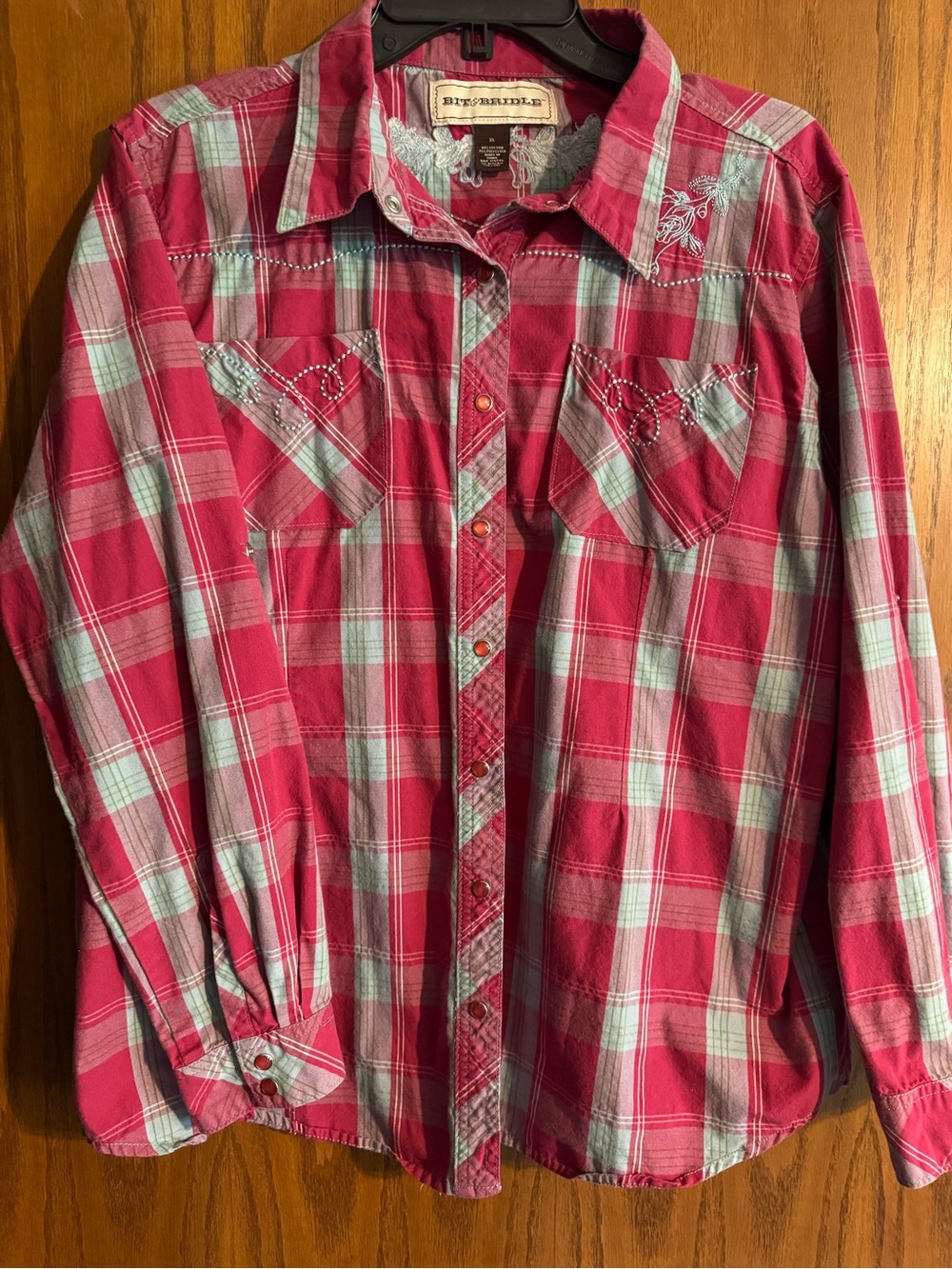 Billabong Men's Red and Light Blue Plaid Button-Down Shirt